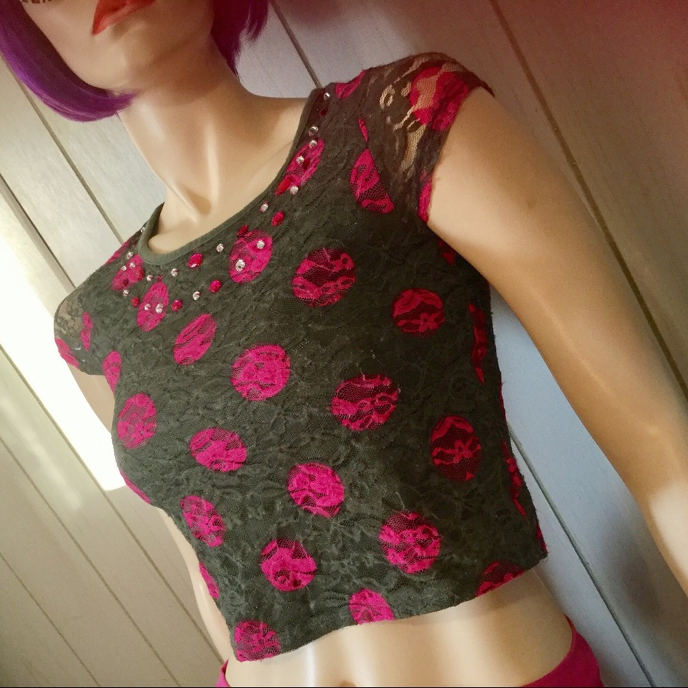 Lace & Rhinestones Flashy BLING Girl’s Funky Pattern Top